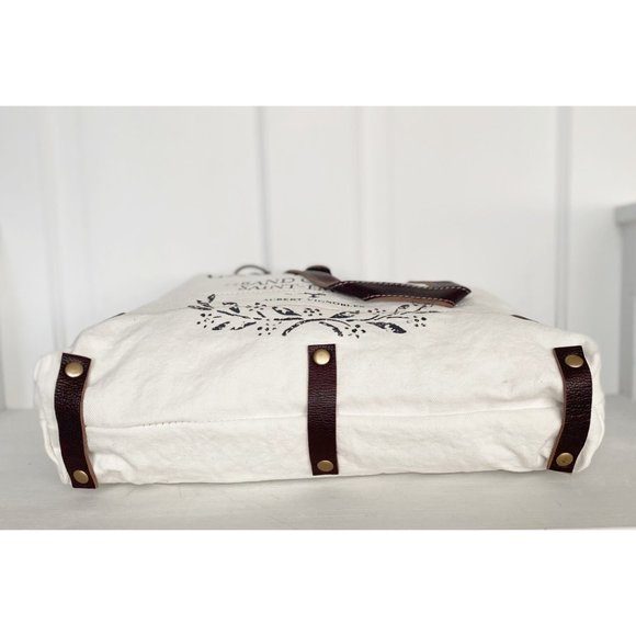 Myra Upcycled Canvas and Leather Vintage Style Tote Bag - Picture 9 of 11